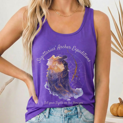 Tank Top Solid Purple Rush / XS Sagittarius' Archer Expeditions Zodiac Women's Racerback Tank Top The Mystic Eden