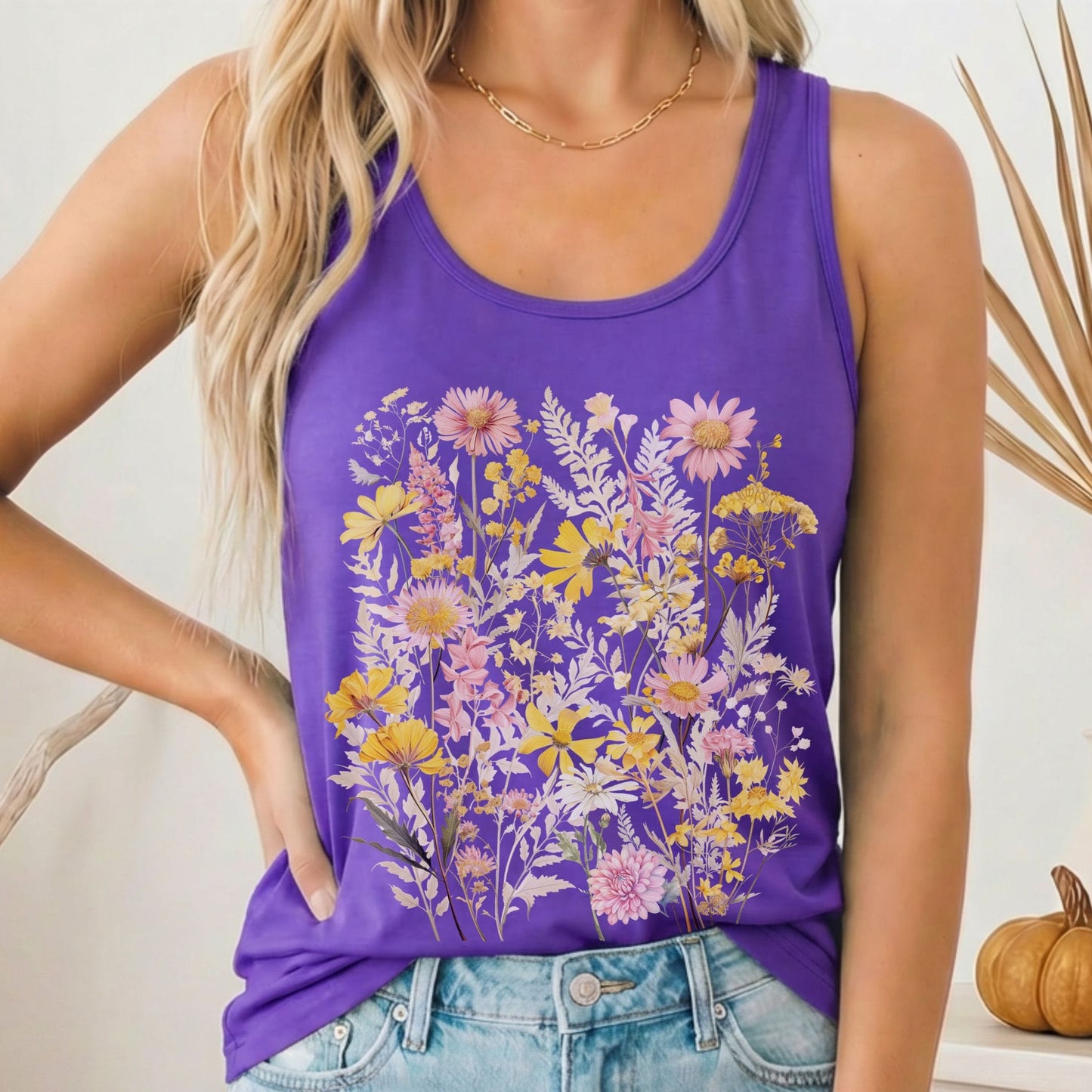 Tank Top Solid Purple Rush / XS Spring Floral Wildflower Women's Racerback Tank Top The Mystic Eden