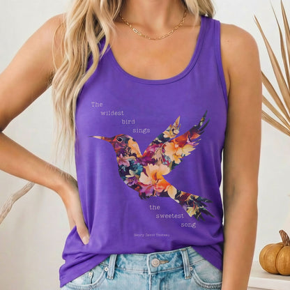 Tank Top Solid Purple Rush / XS The Wildest Bird Sings The Sweetest Song Thoreau Women's Racerback Tank Top The Mystic Eden