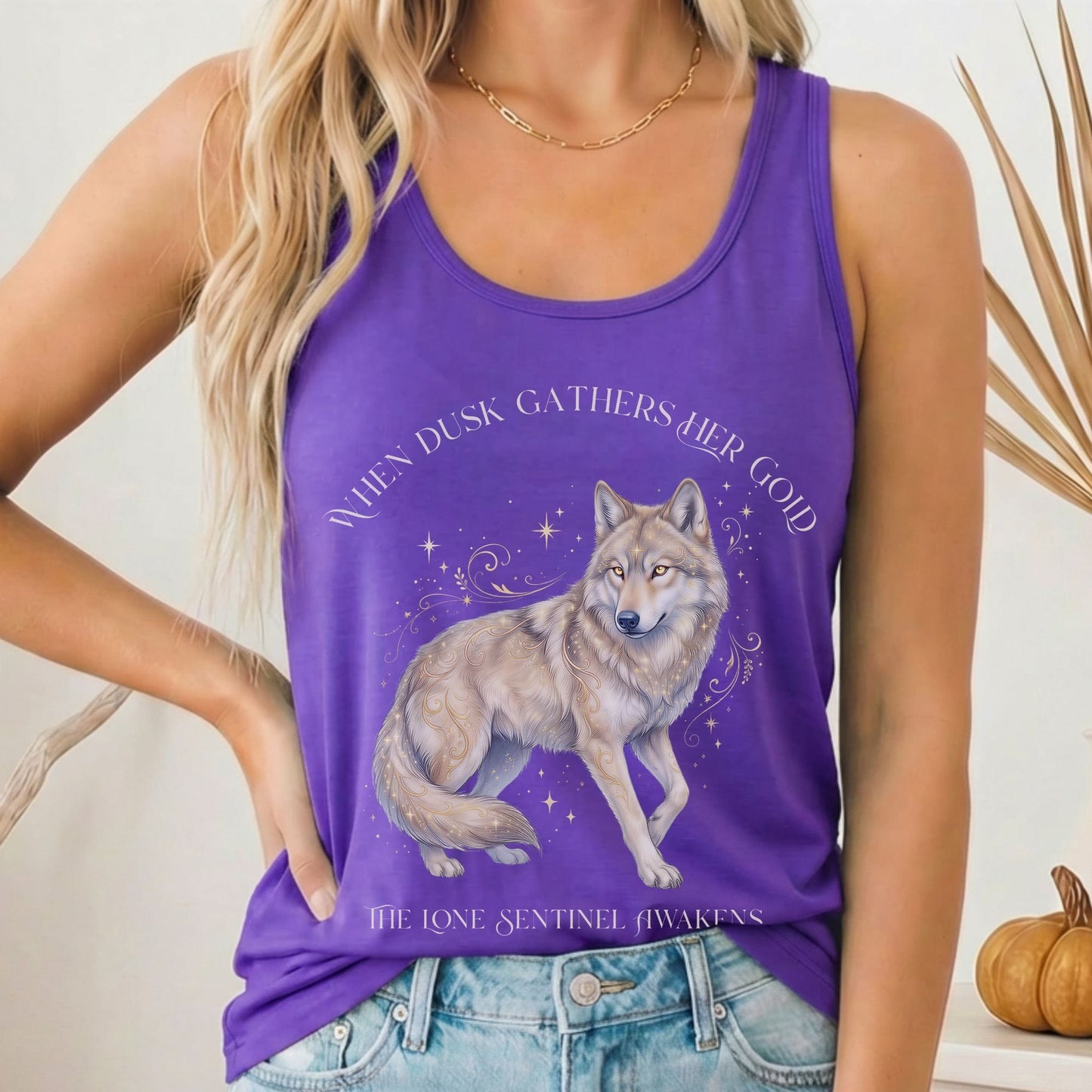 Tank Top Solid Purple Rush / XS When Dusk Gathers Her Gold Mystical Wolf Women's Lightweight Tank Top The Mystic Eden