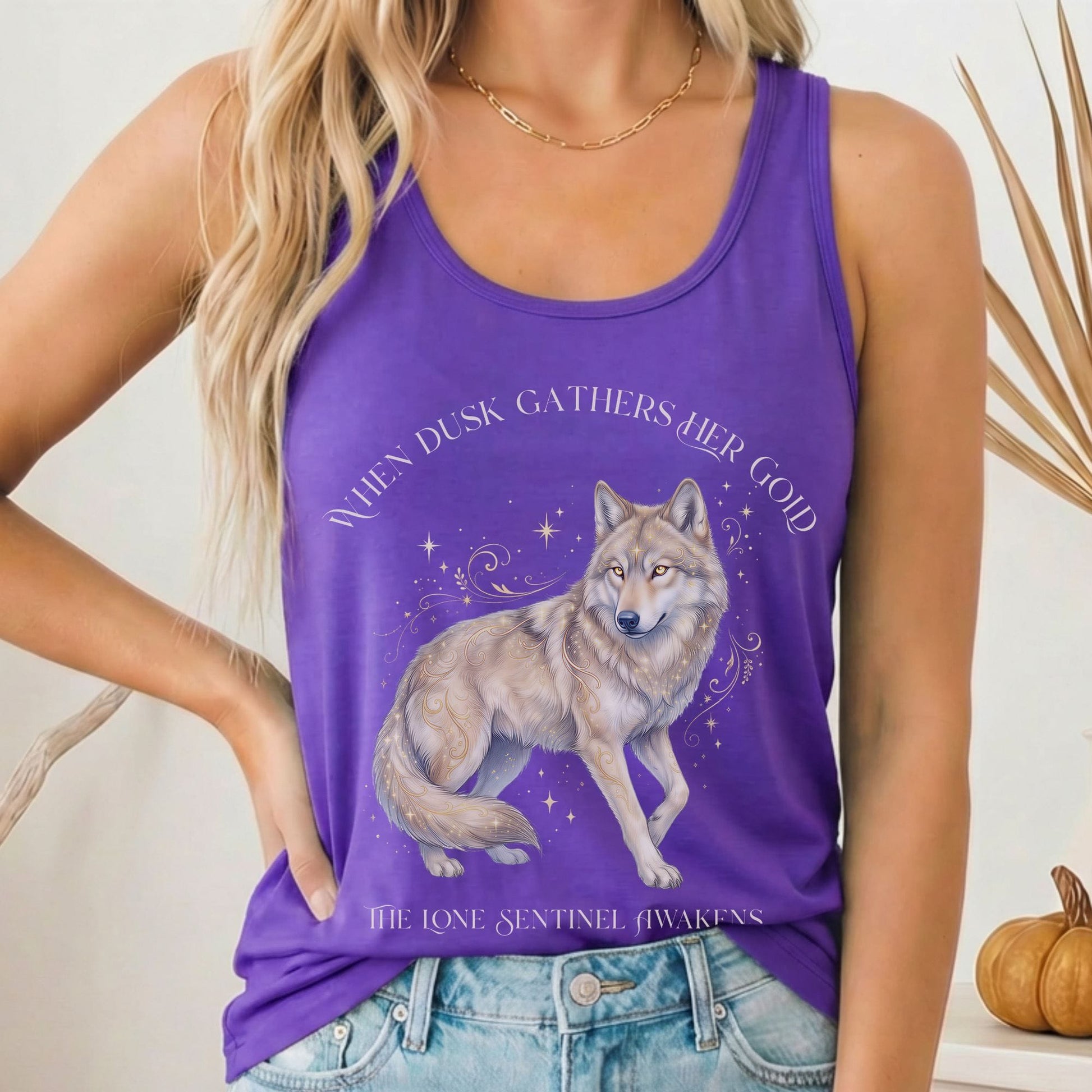 Tank Top Solid Purple Rush / XS When Dusk Gathers Her Gold Mystical Wolf Women's Lightweight Tank Top The Mystic Eden