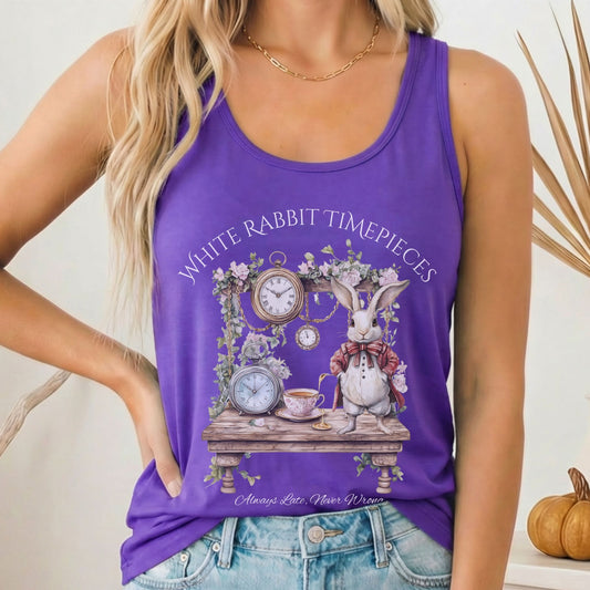 Tank Top Solid Purple Rush / XS White Rabbit Timepieces Alice in Wonderland Women's Racerback Tank Top The Mystic Eden