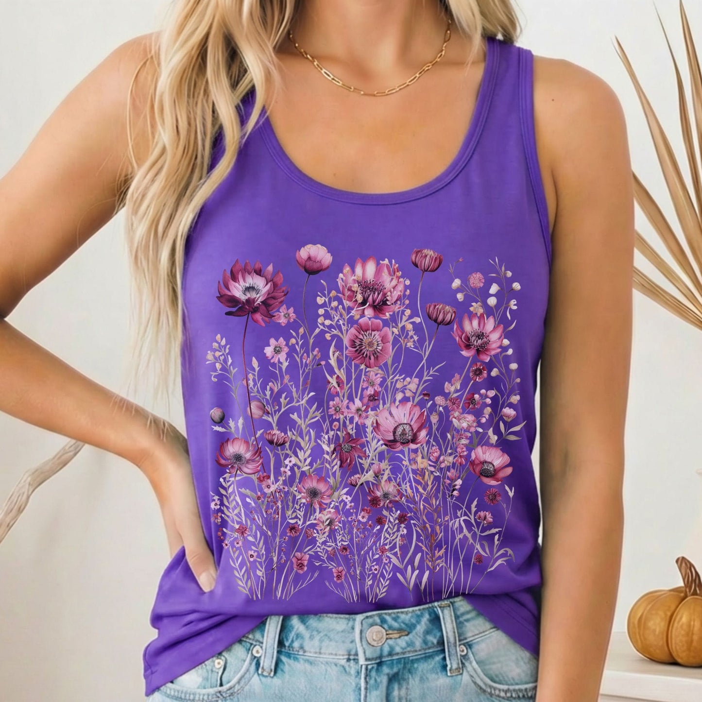 Tank Top Solid Purple Rush / XS Wildflower Maroon Floral Women's Racerback Tank Top The Mystic Eden