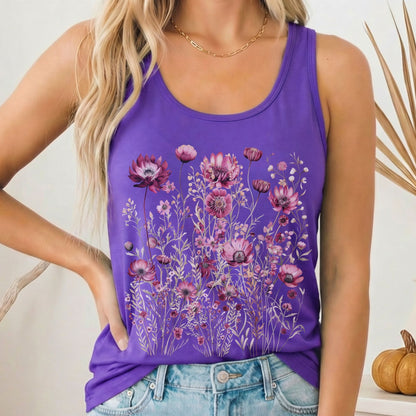 Tank Top Solid Purple Rush / XS Wildflower Maroon Floral Women's Racerback Tank Top The Mystic Eden