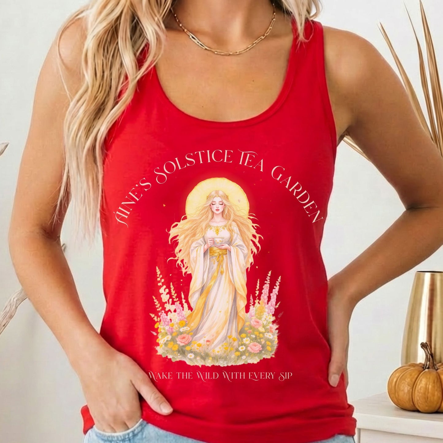 Tank Top Solid Red / XS Áine's Solstice Tea Garden Radiant Goddess Women's Lightweight Tank Top The Mystic Eden