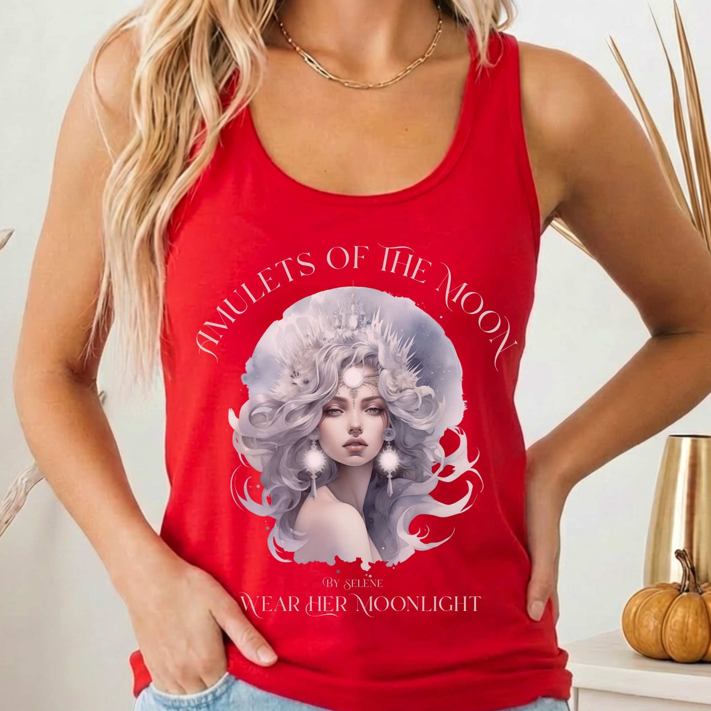 Tank Top Solid Red / XS Amulets of the Moon Selene Goddess Women's Racerback Tank Top The Mystic Eden