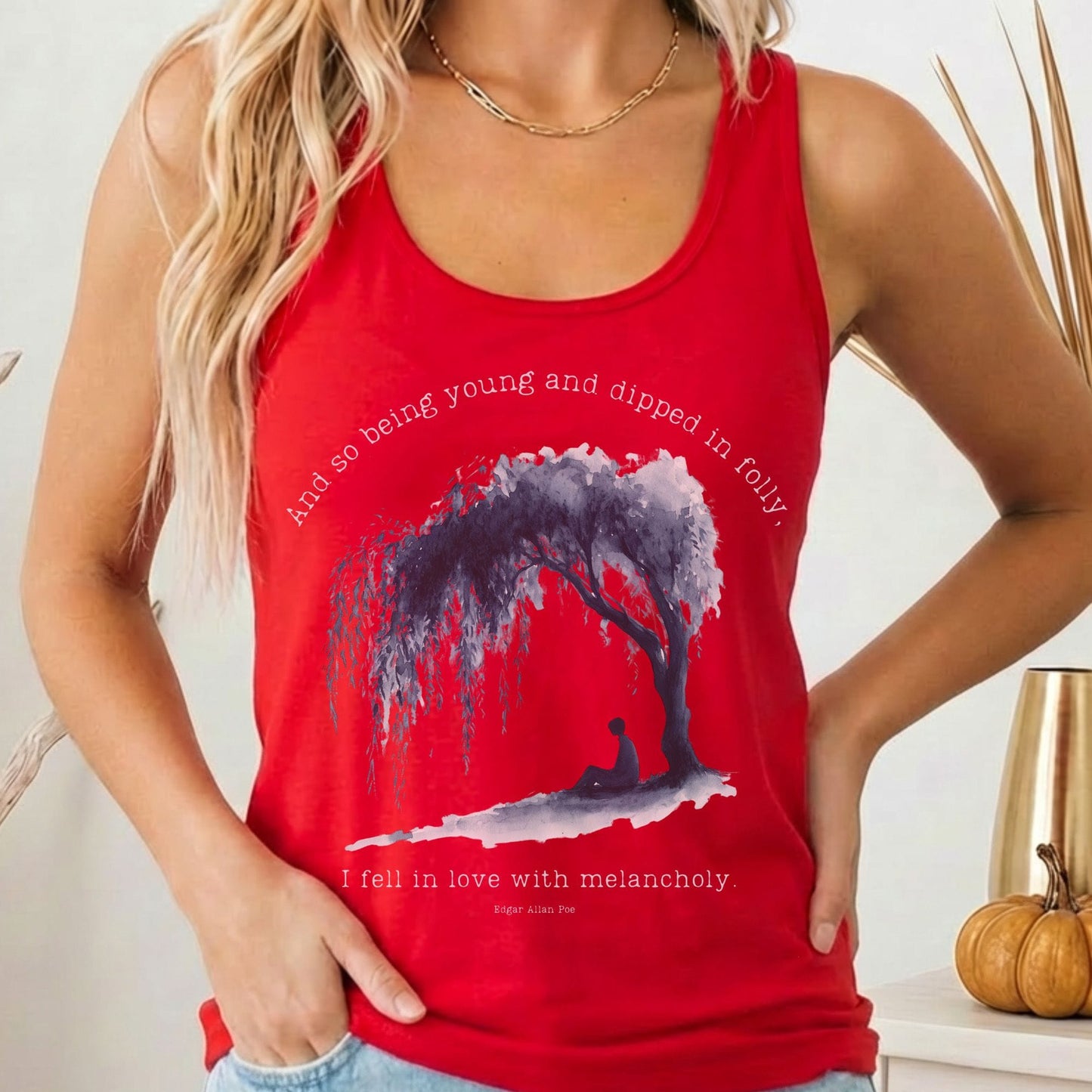 Tank Top Solid Red / XS And So Being Young Edgar Allan Poe Women's Racerback Tank Top The Mystic Eden