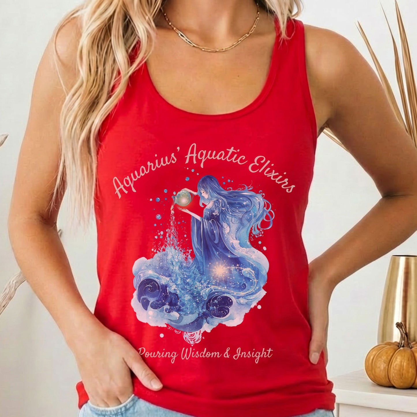 Tank Top Solid Red / XS Aquarius' Aquatic Elixirs Zodiac Women's Racerback Tank Top The Mystic Eden