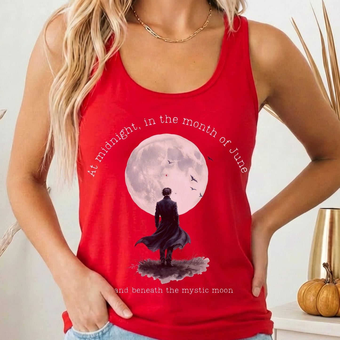 Tank Top Solid Red / XS At midnight in June Mystic Moon Scene Women's Lightweight Tank Top The Mystic Eden