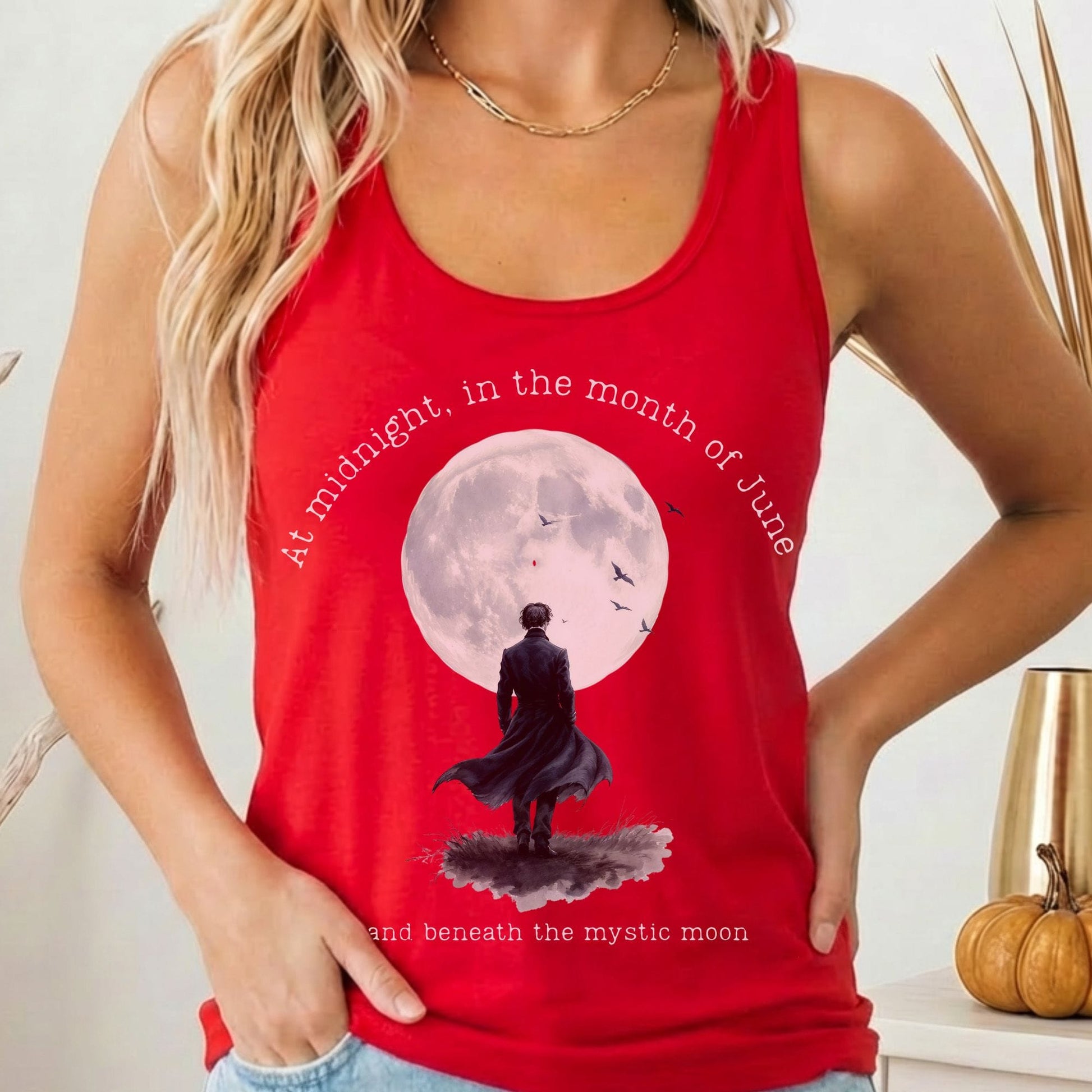 Tank Top Solid Red / XS At midnight in June Mystic Moon Scene Women's Lightweight Tank Top The Mystic Eden