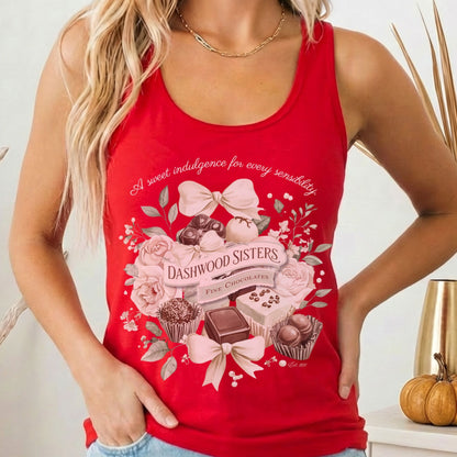 Tank Top Solid Red / XS Dashwood Sisters Fine Chocolates Sense and Sensibility Women's Racerback Tank Top The Mystic Eden