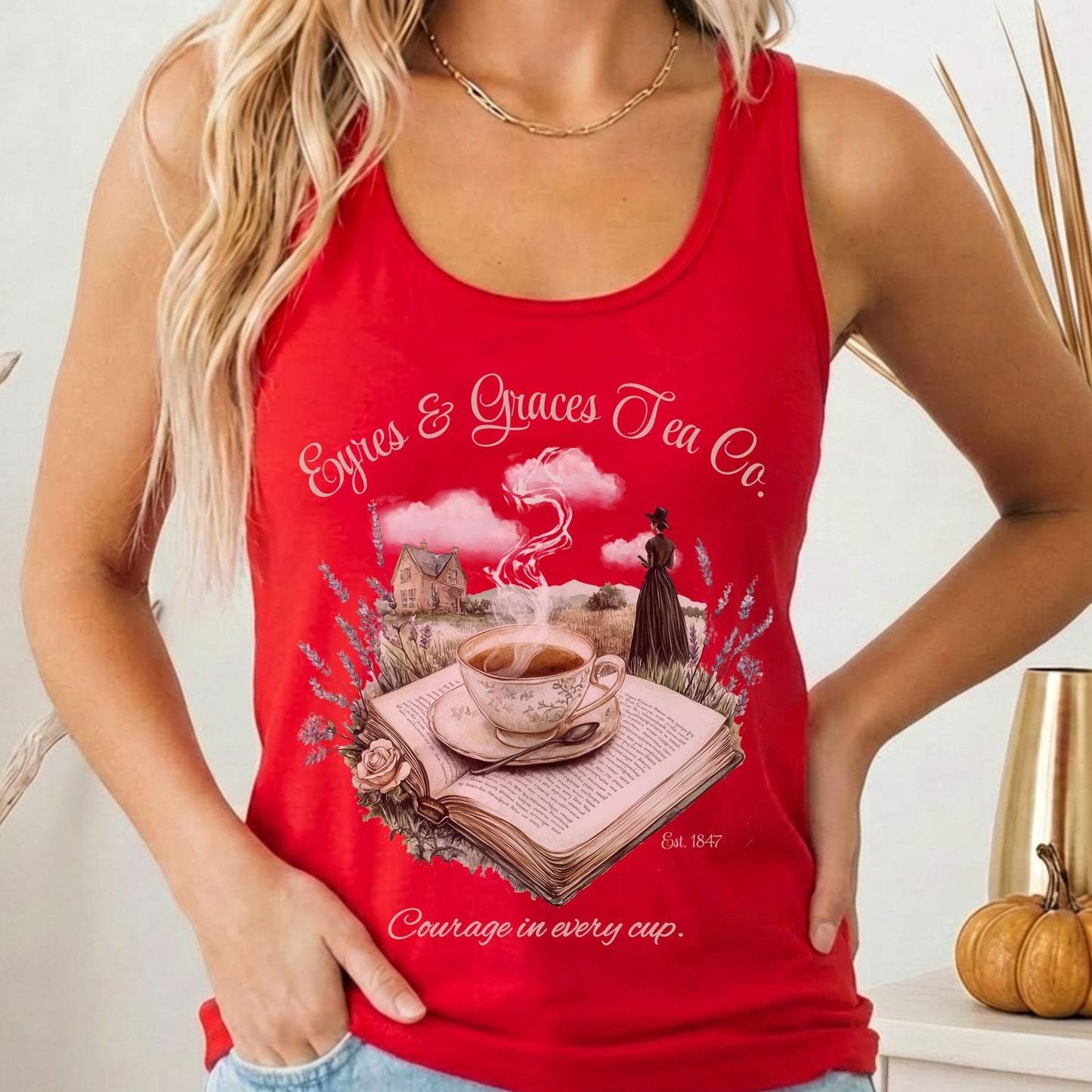 Tank Top Solid Red / XS Eyres & Graces Tea Co Jane Eyre Women's Racerback Tank Top The Mystic Eden