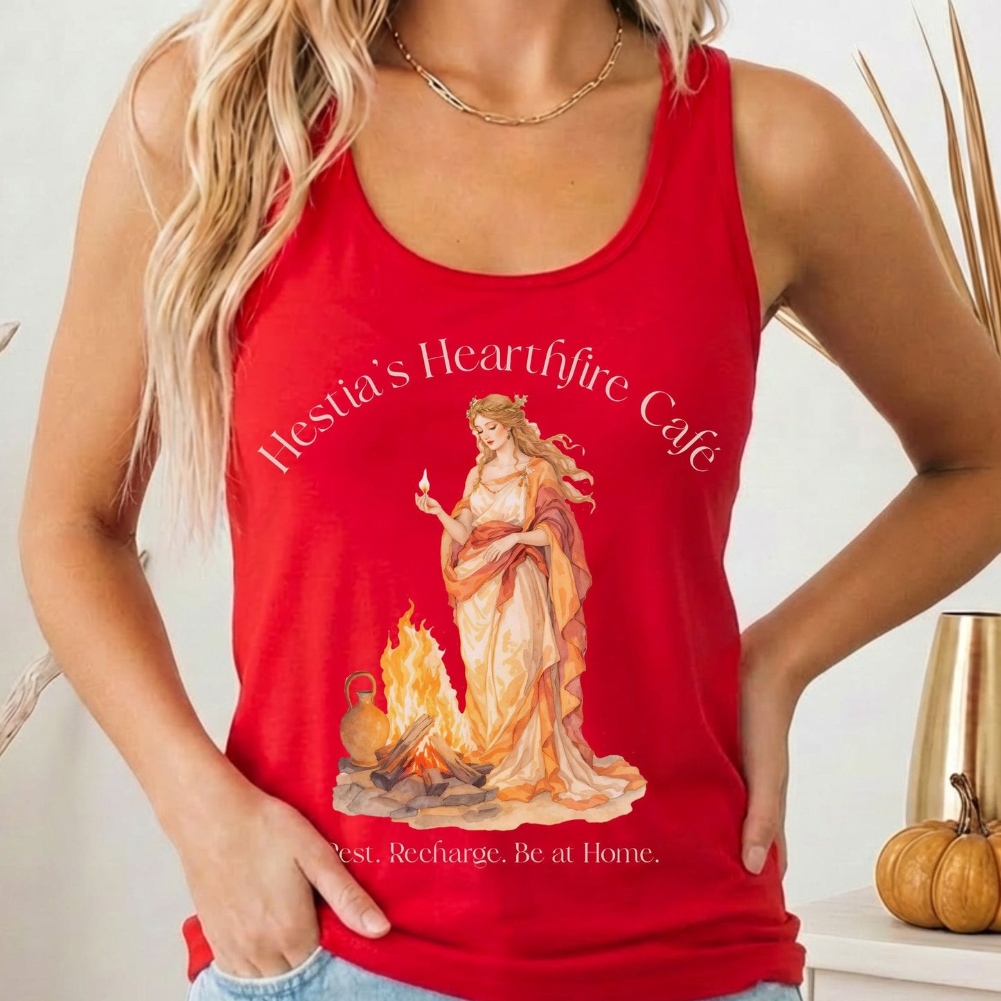 Tank Top Solid Red / XS Hestia's Hearthfire Café Goddess by the Fire Women's Lightweight Tank Top The Mystic Eden