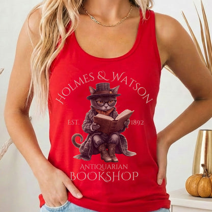 Tank Top Solid Red / XS Holmes & Watson Antiquarian Bookshop Sherlock Holmes Women's Racerback Tank Top The Mystic Eden