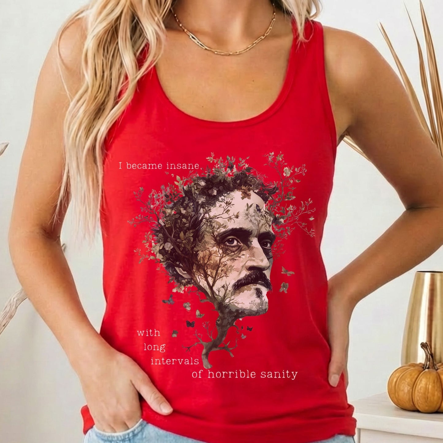 Tank Top Solid Red / XS I Became Insane Edgar Allan Poe Women's Racerback Tank Top The Mystic Eden