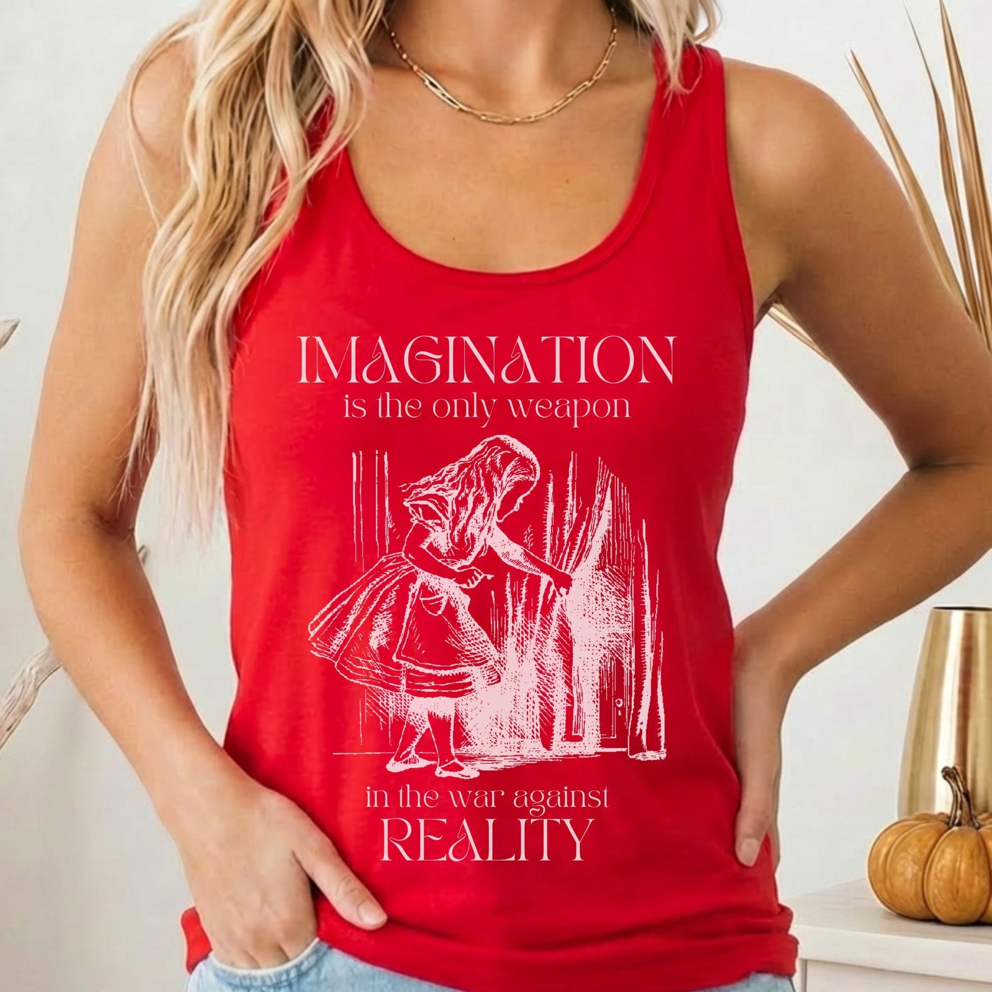 Tank Top Solid Red / XS Imagination is the Only Weapon in the War Against Reality Women's Racerback Tank Top The Mystic Eden