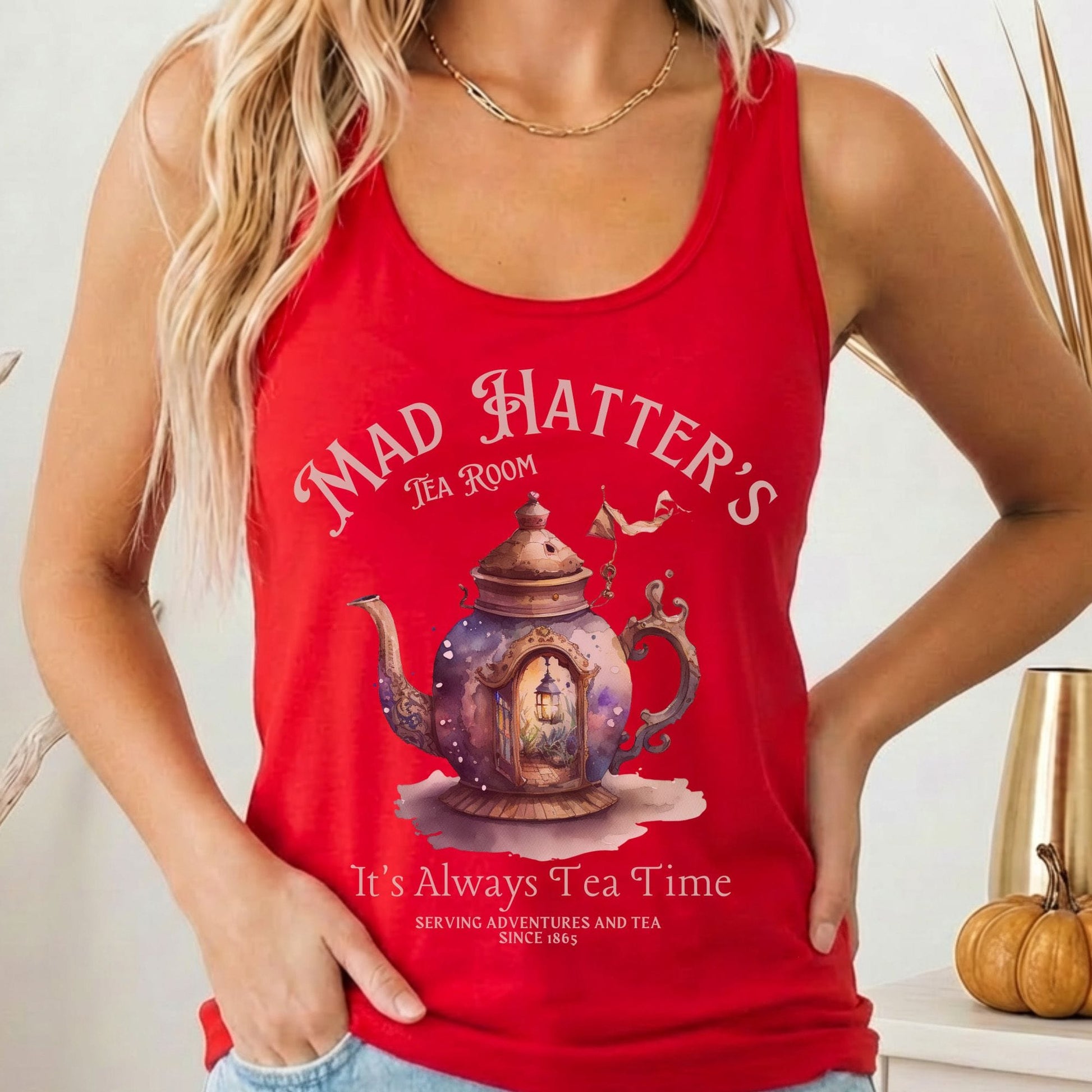 Tank Top Solid Red / XS It's Alway's Tea Time Mad Hatters Tea Room Women's Racerback Tank Top The Mystic Eden