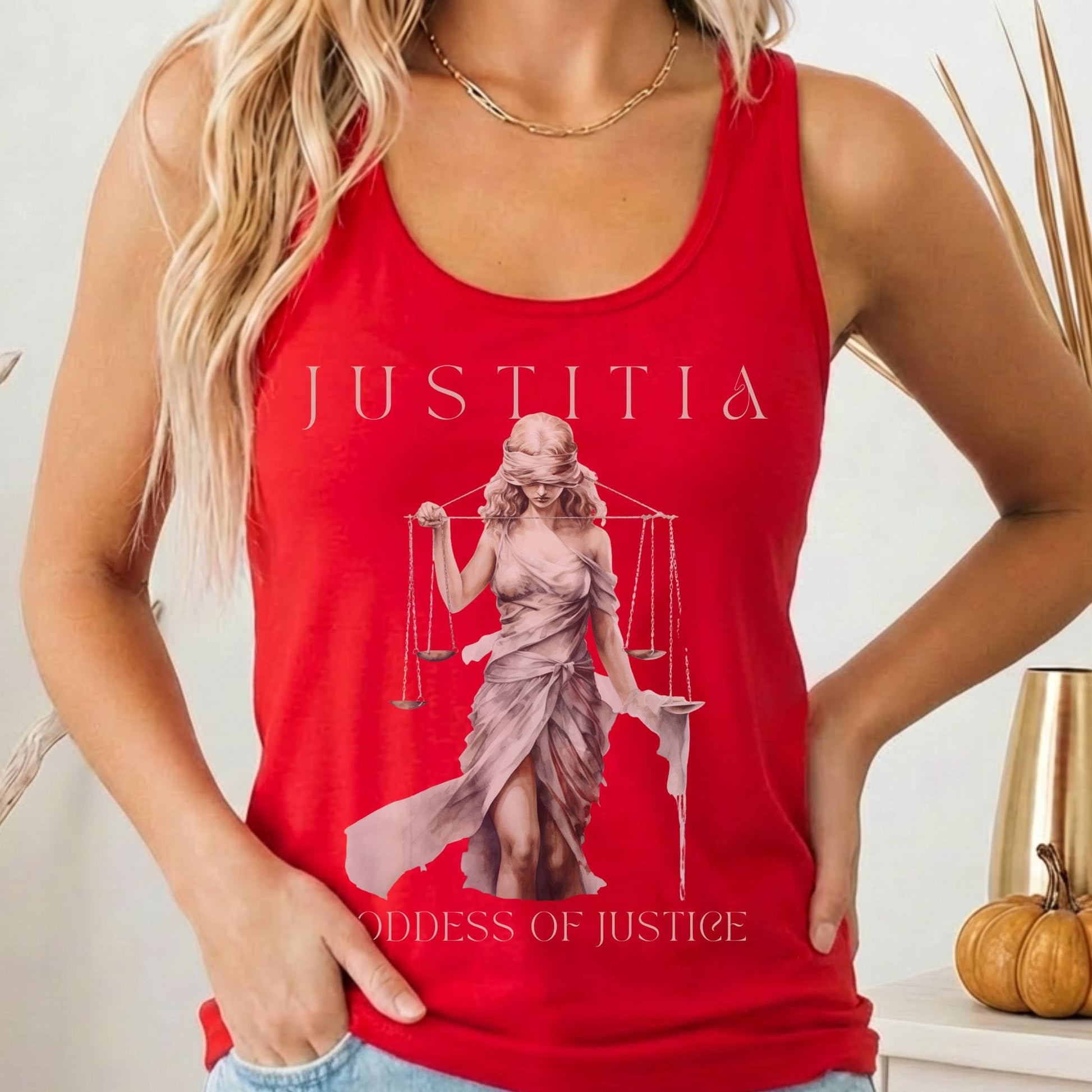 Tank Top Solid Red / XS Justitia Goddess of Justice Mythology Women's Racerback Tank Top The Mystic Eden