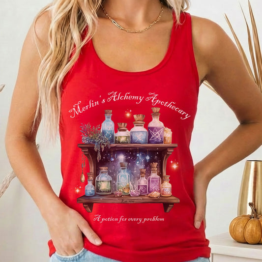 Tank Top Solid Red / XS Merlin's Alchemy Apothecary Women's Racerback Tank Top The Mystic Eden