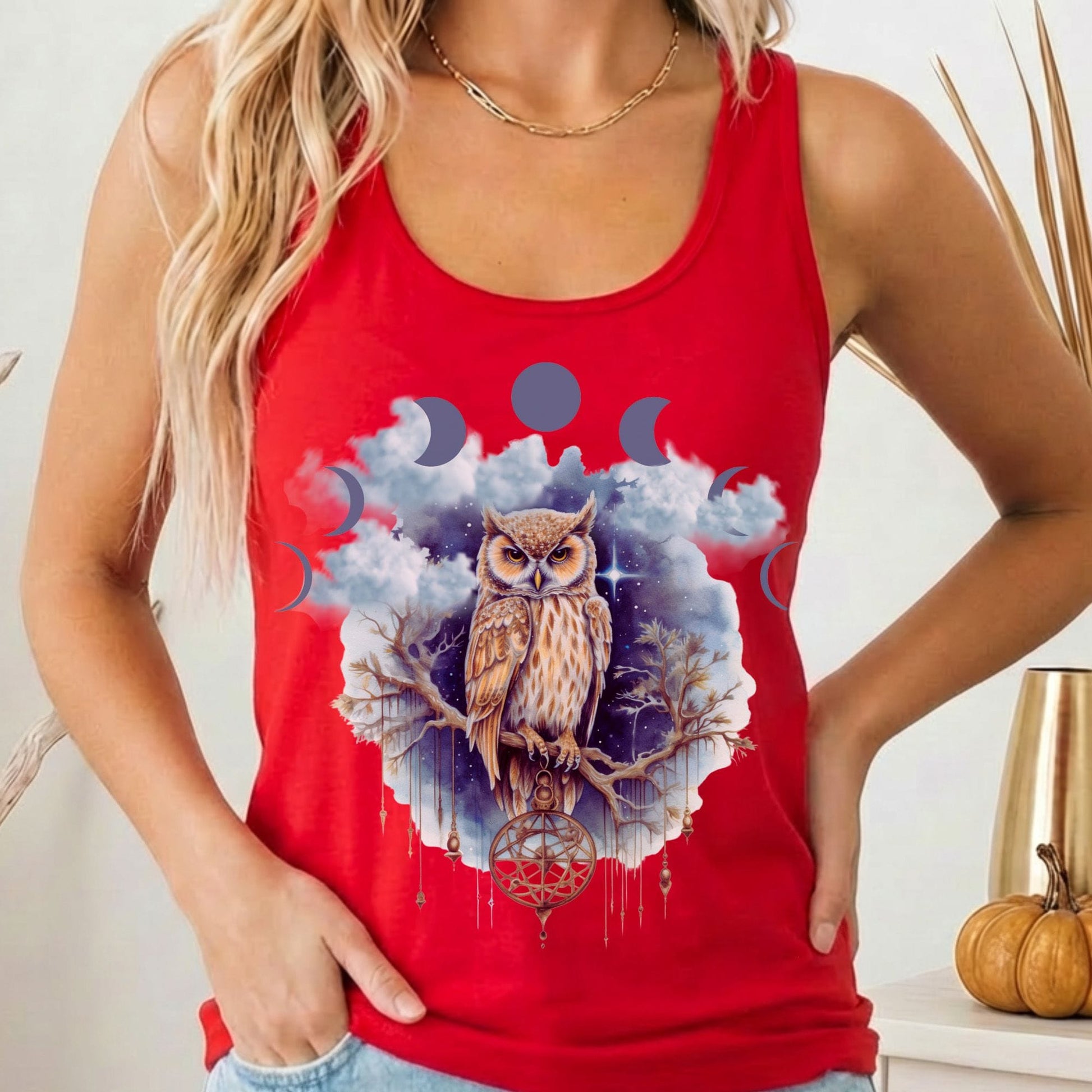 Tank Top Solid Red / XS Mystical Owl Women's Racerback Tank Top The Mystic Eden