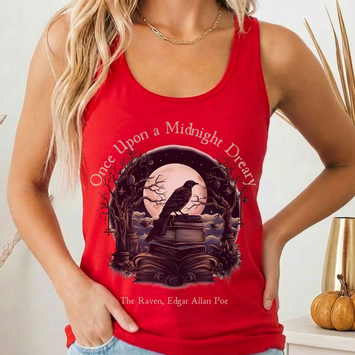 Tank Top Solid Red / XS Once Upon a Midnight Dreary Poe Women's Racerback Tank Top The Mystic Eden