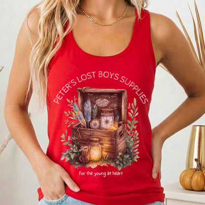 Tank Top Solid Red / XS Peter's Lost Boys Supplies Shirt Peter Pan Women's Racerback Tank Top The Mystic Eden