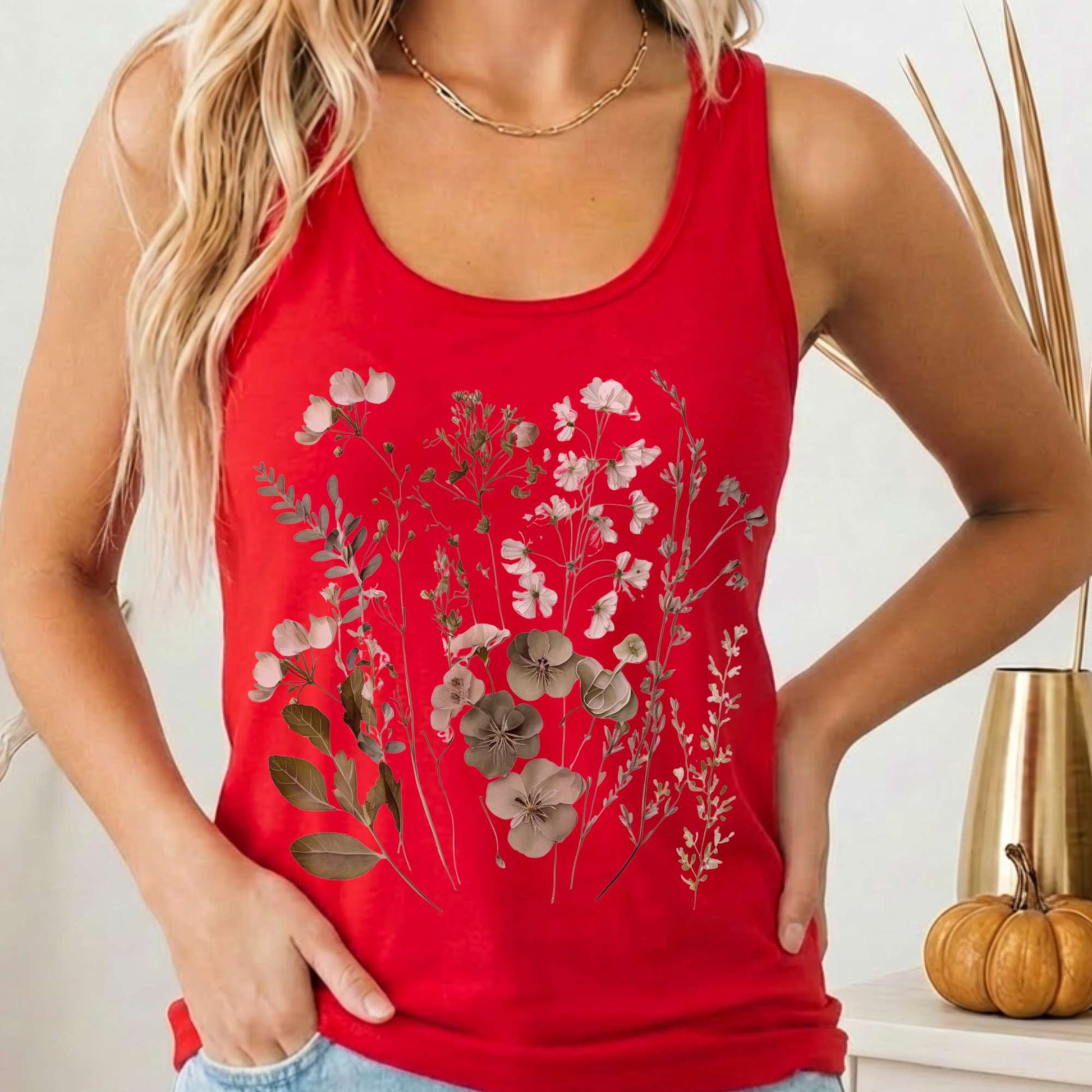 Tank Top Solid Red / XS Sage and White Wildflower Lightweight Women's Racerback Tank The Mystic Eden