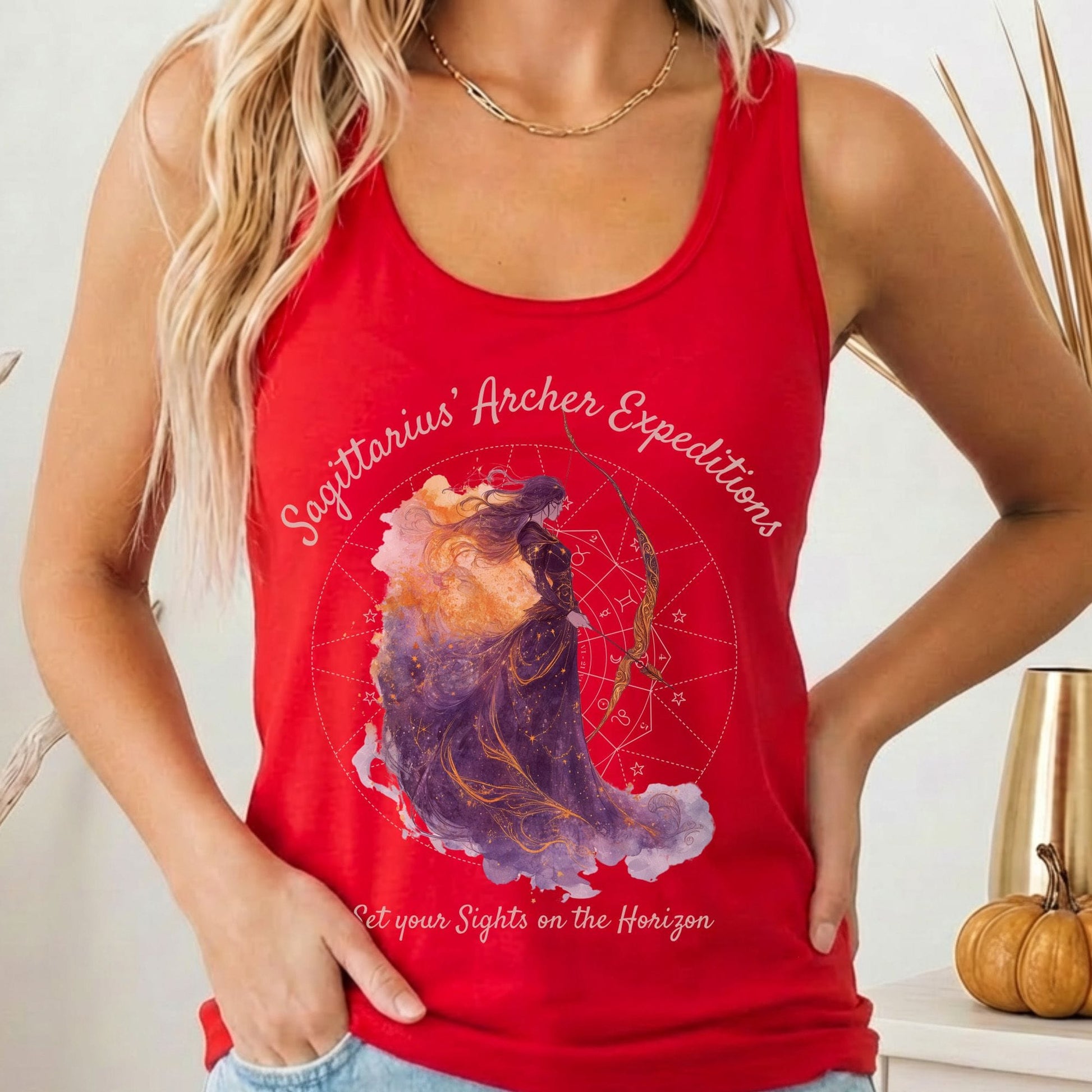 Tank Top Solid Red / XS Sagittarius' Archer Expeditions Zodiac Women's Racerback Tank Top The Mystic Eden
