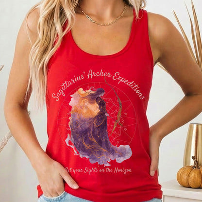 Tank Top Solid Red / XS Sagittarius' Archer Expeditions Zodiac Women's Racerback Tank Top The Mystic Eden