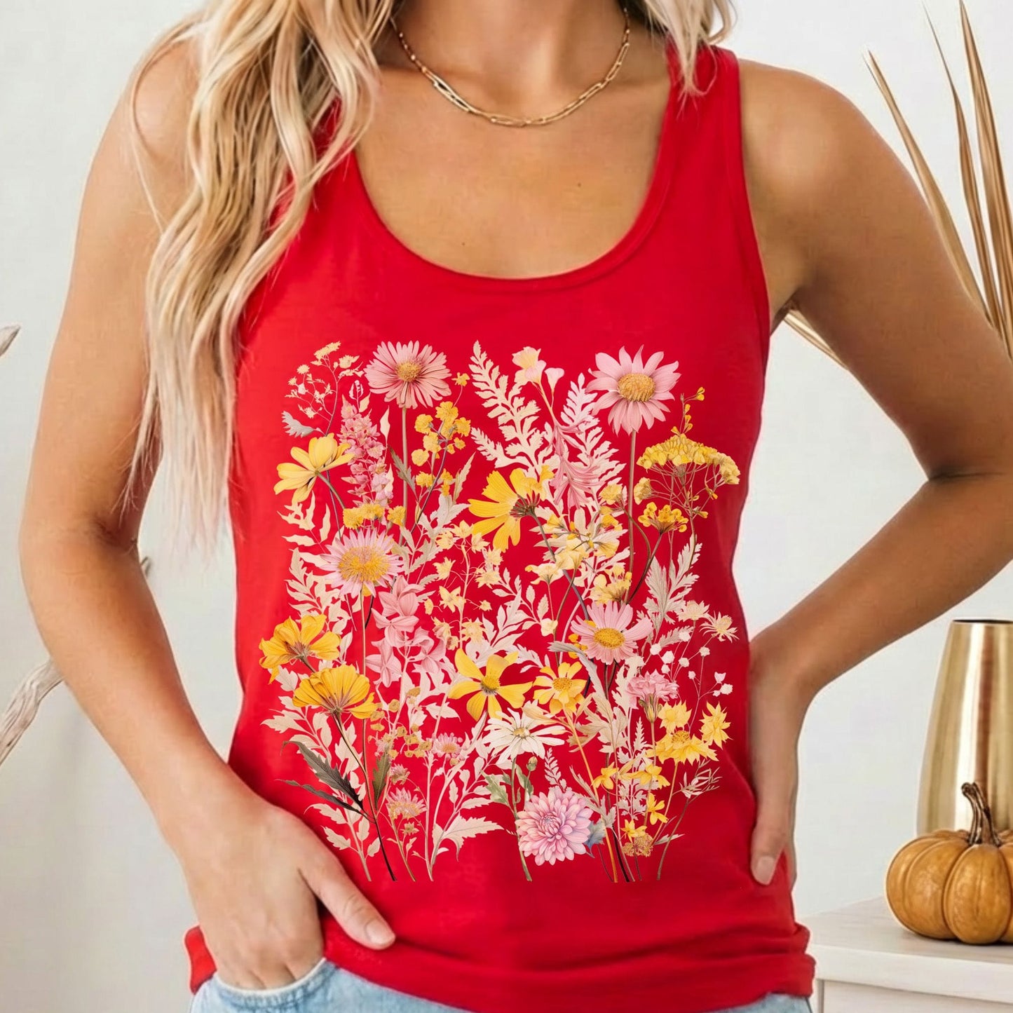 Tank Top Solid Red / XS Spring Floral Wildflower Women's Racerback Tank Top The Mystic Eden