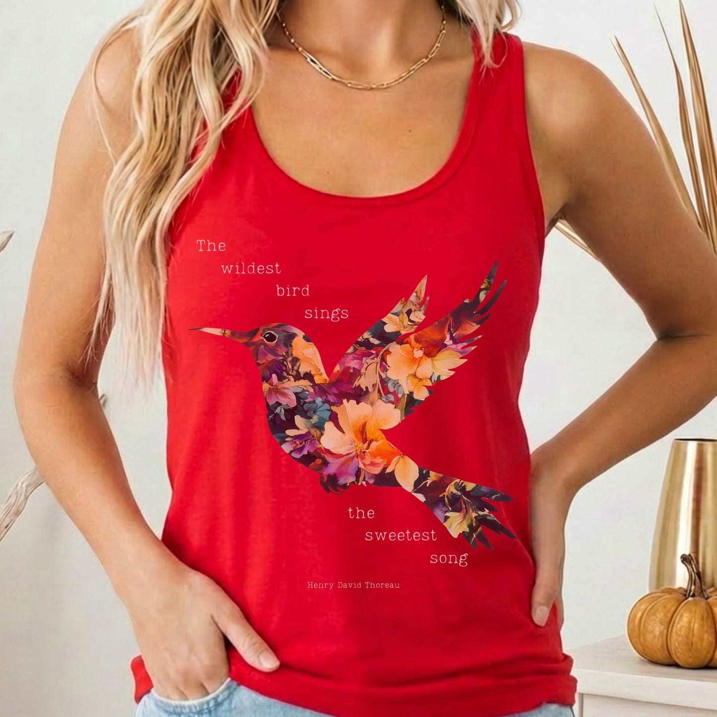 Tank Top Solid Red / XS The Wildest Bird Sings The Sweetest Song Thoreau Women's Racerback Tank Top The Mystic Eden