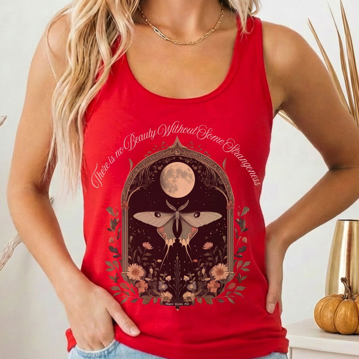 Tank Top Solid Red / XS There is no Beauty Without Some Strangeness Poe Women's Racerback Tank Top The Mystic Eden
