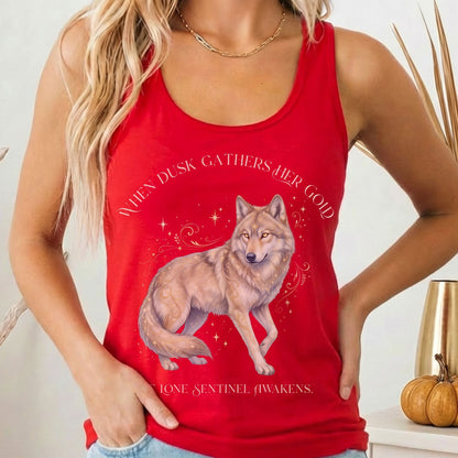 Tank Top Solid Red / XS When Dusk Gathers Her Gold Mystical Wolf Women's Lightweight Tank Top The Mystic Eden
