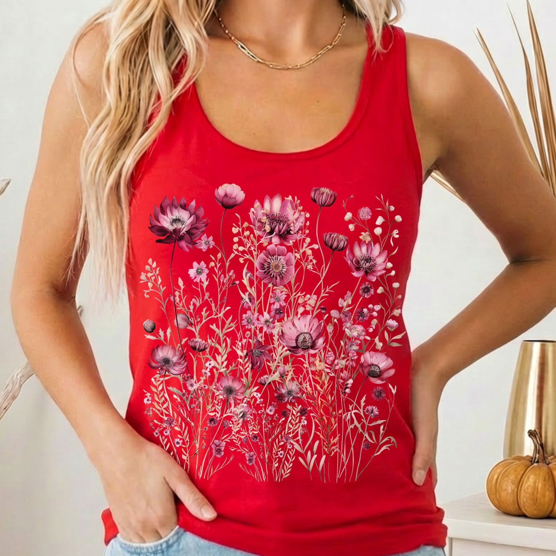 Tank Top Solid Red / XS Wildflower Maroon Floral Women's Racerback Tank Top The Mystic Eden