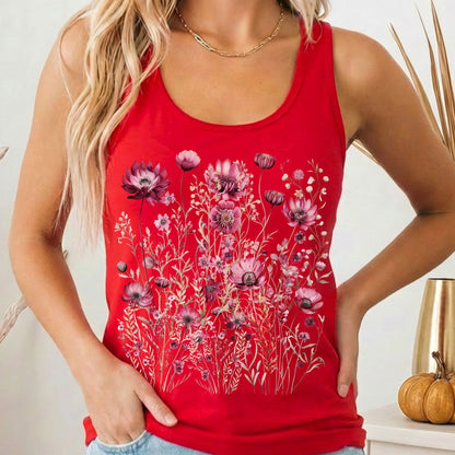 Tank Top Solid Red / XS Wildflower Maroon Floral Women's Racerback Tank Top The Mystic Eden