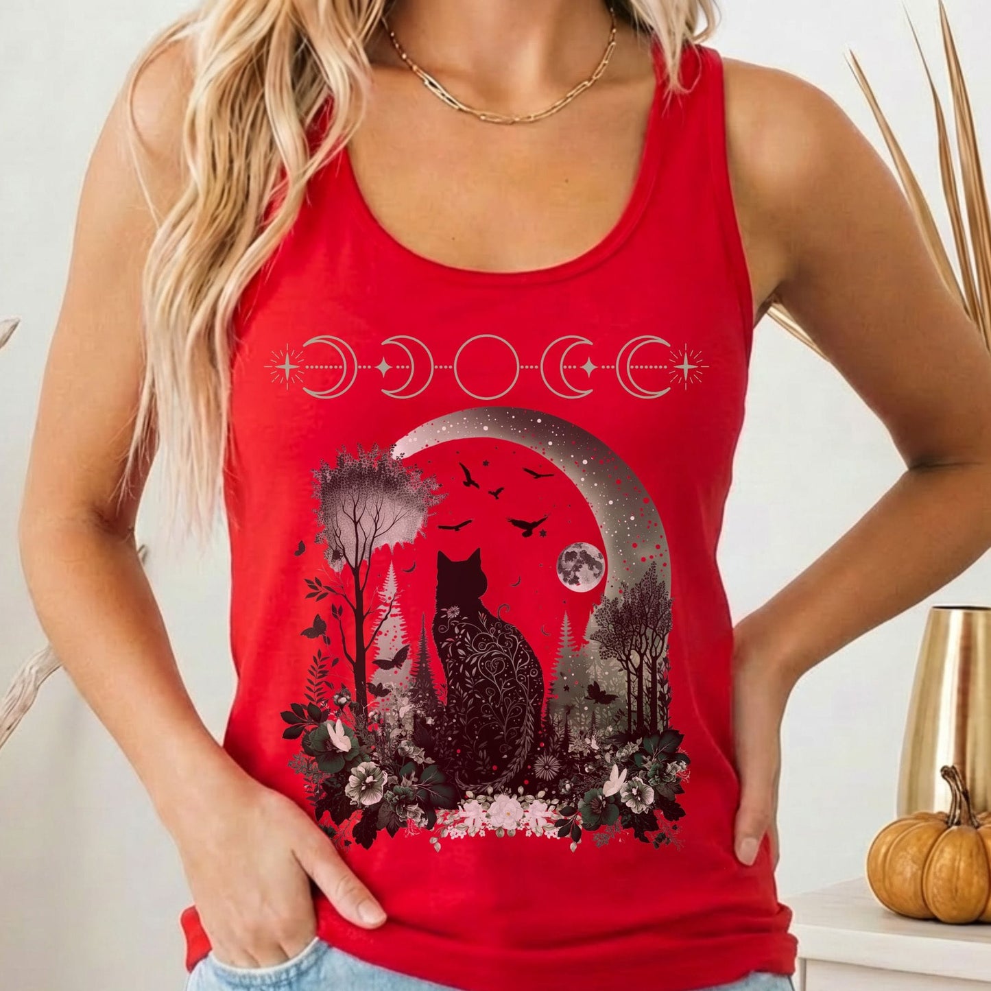 Tank Top Solid Red / XS Witchy Black Cat Women's Racerback Tank Top The Mystic Eden