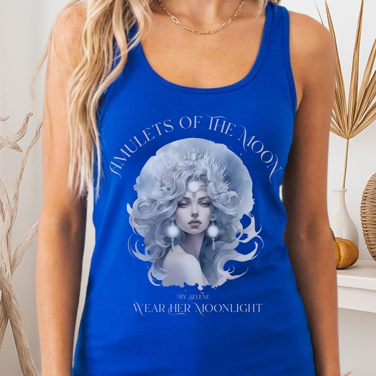 Tank Top Solid Royal / XS Amulets of the Moon Selene Goddess Women's Racerback Tank Top The Mystic Eden