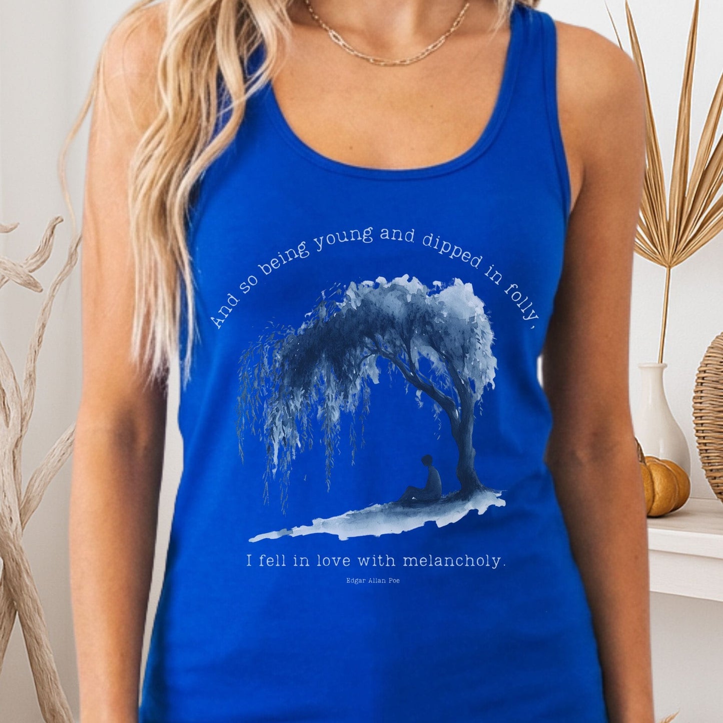 Tank Top Solid Royal / XS And So Being Young Edgar Allan Poe Women's Racerback Tank Top The Mystic Eden