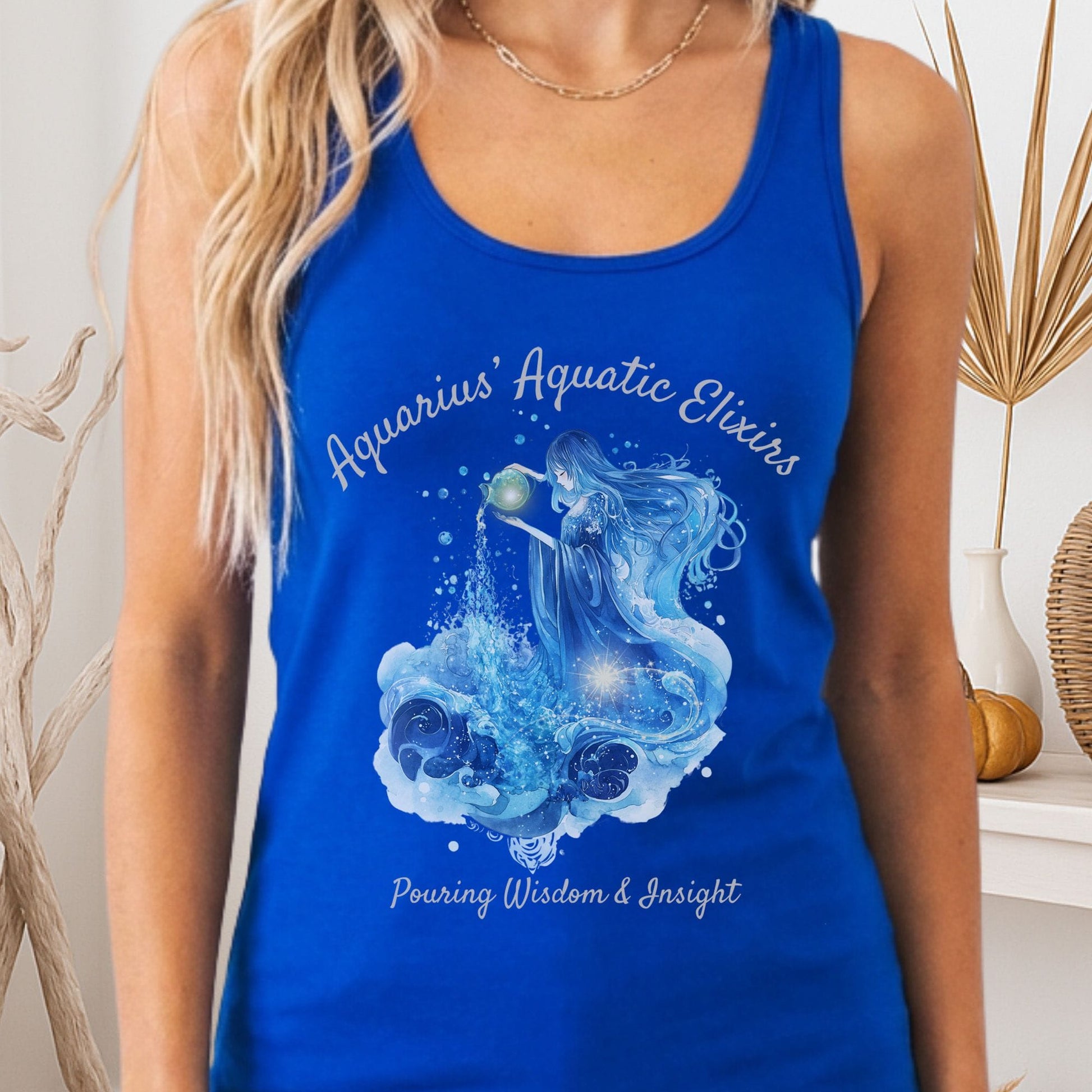 Tank Top Solid Royal / XS Aquarius' Aquatic Elixirs Zodiac Women's Racerback Tank Top The Mystic Eden