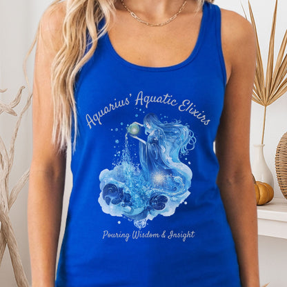 Tank Top Solid Royal / XS Aquarius' Aquatic Elixirs Zodiac Women's Racerback Tank Top The Mystic Eden