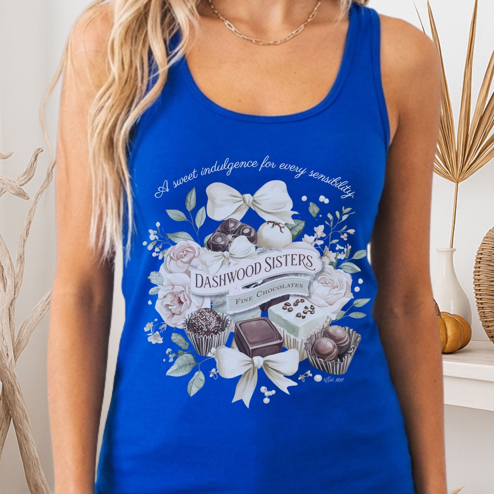 Tank Top Solid Royal / XS Dashwood Sisters Fine Chocolates Sense and Sensibility Women's Racerback Tank Top The Mystic Eden