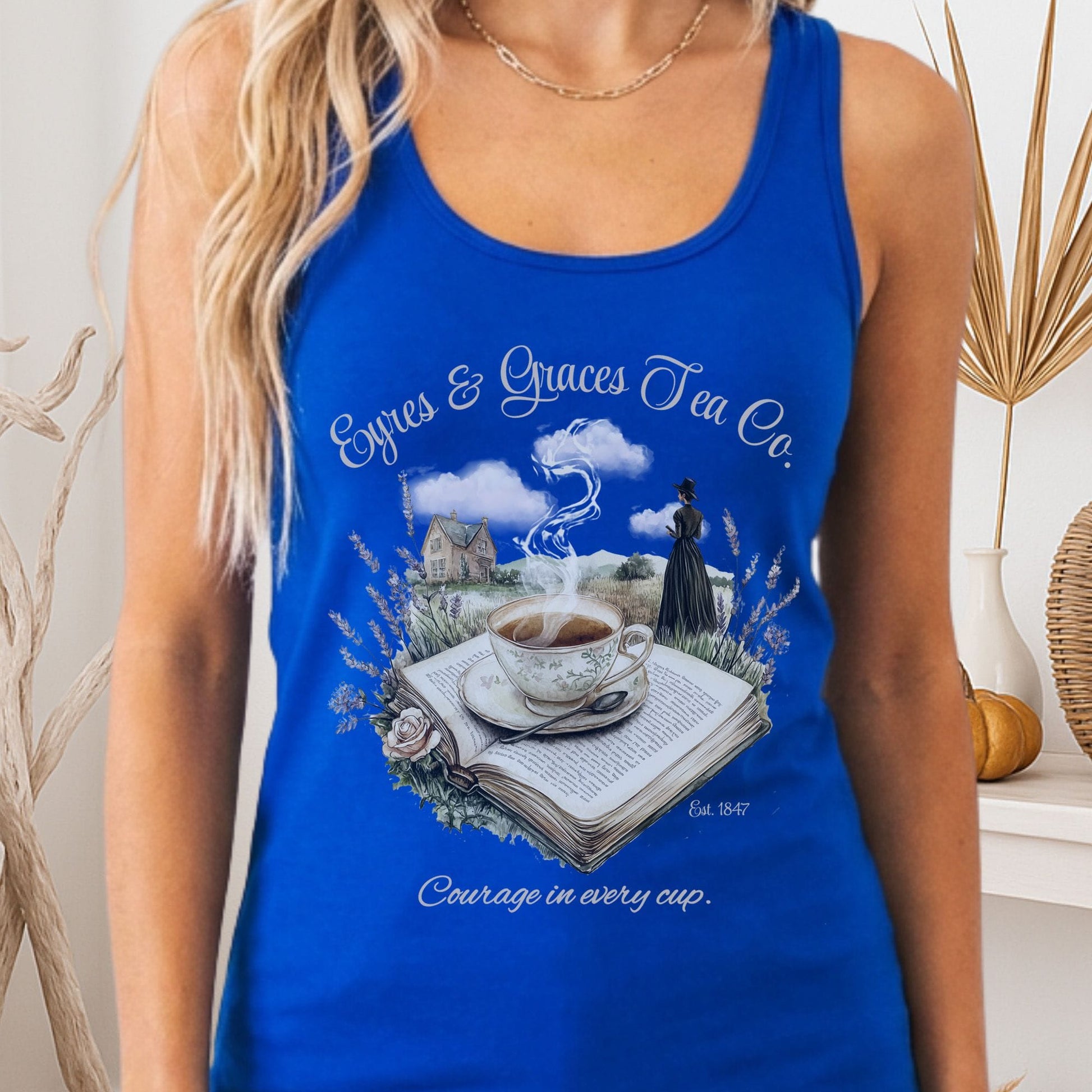 Tank Top Solid Royal / XS Eyres & Graces Tea Co Jane Eyre Women's Racerback Tank Top The Mystic Eden