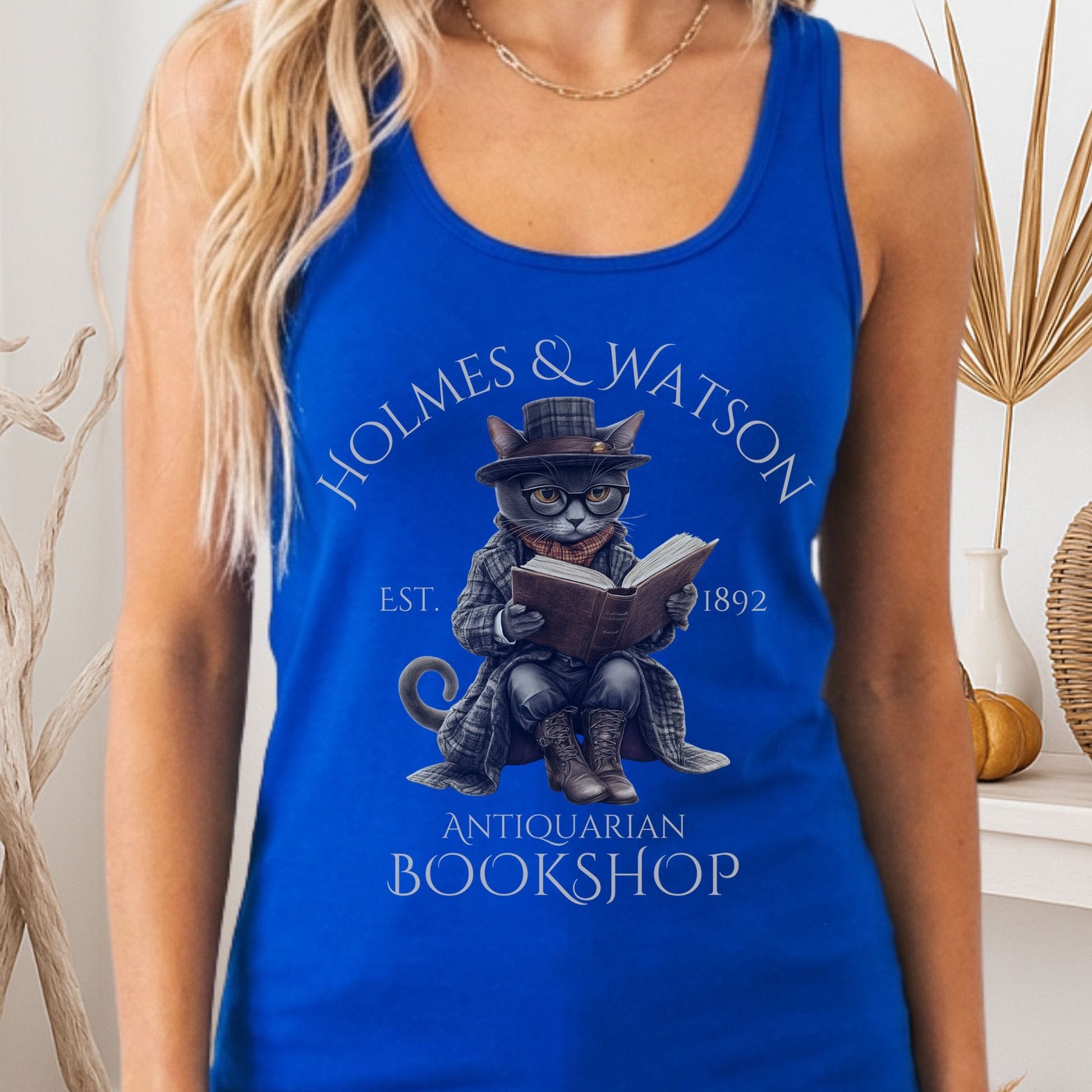 Tank Top Solid Royal / XS Holmes & Watson Antiquarian Bookshop Sherlock Holmes Women's Racerback Tank Top The Mystic Eden