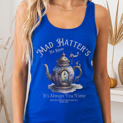 Tank Top Solid Royal / XS It's Alway's Tea Time Mad Hatters Tea Room Women's Racerback Tank Top The Mystic Eden
