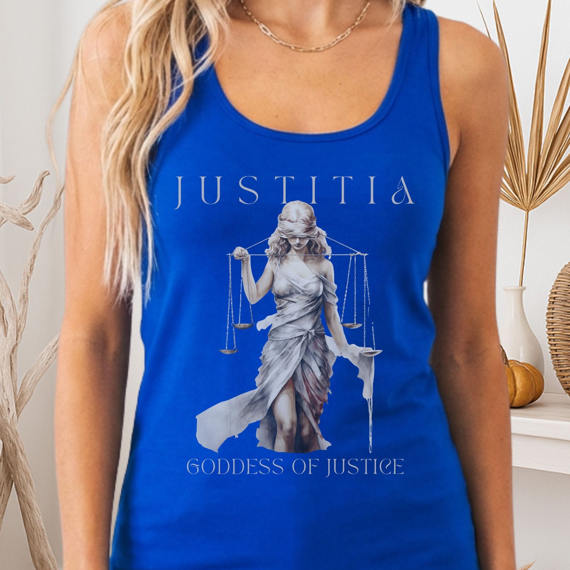 Tank Top Solid Royal / XS Justitia Goddess of Justice Mythology Women's Racerback Tank Top The Mystic Eden