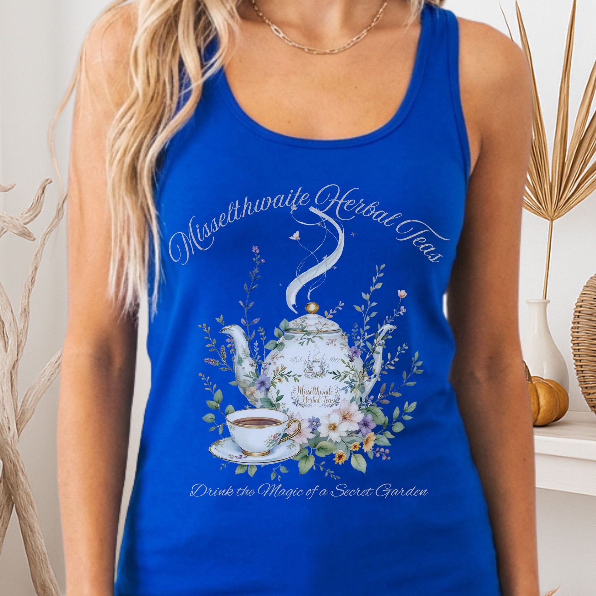 Tank Top Solid Royal / XS Misselthwaite Herbal Tea The Secret Garden Women's Racerback Tank Top The Mystic Eden