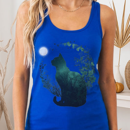 Tank Top Solid Royal / XS Moonlit Nocturnal Cat Scene Women's Lightweight Tank Top The Mystic Eden
