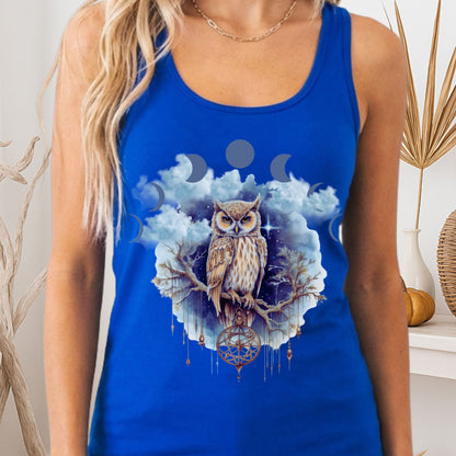 Tank Top Solid Royal / XS Mystical Owl Women's Racerback Tank Top The Mystic Eden