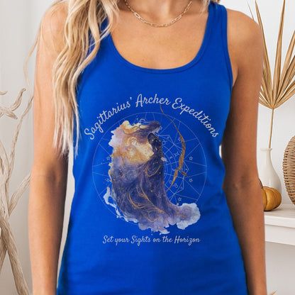 Tank Top Solid Royal / XS Sagittarius' Archer Expeditions Zodiac Women's Racerback Tank Top The Mystic Eden