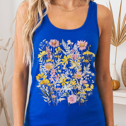 Tank Top Solid Royal / XS Spring Floral Wildflower Women's Racerback Tank Top The Mystic Eden